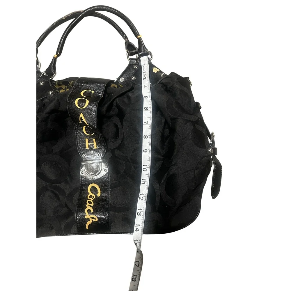 Coach Black Signature Jacquard Leather Satchel Shoulder Bag Turnlock Pleated